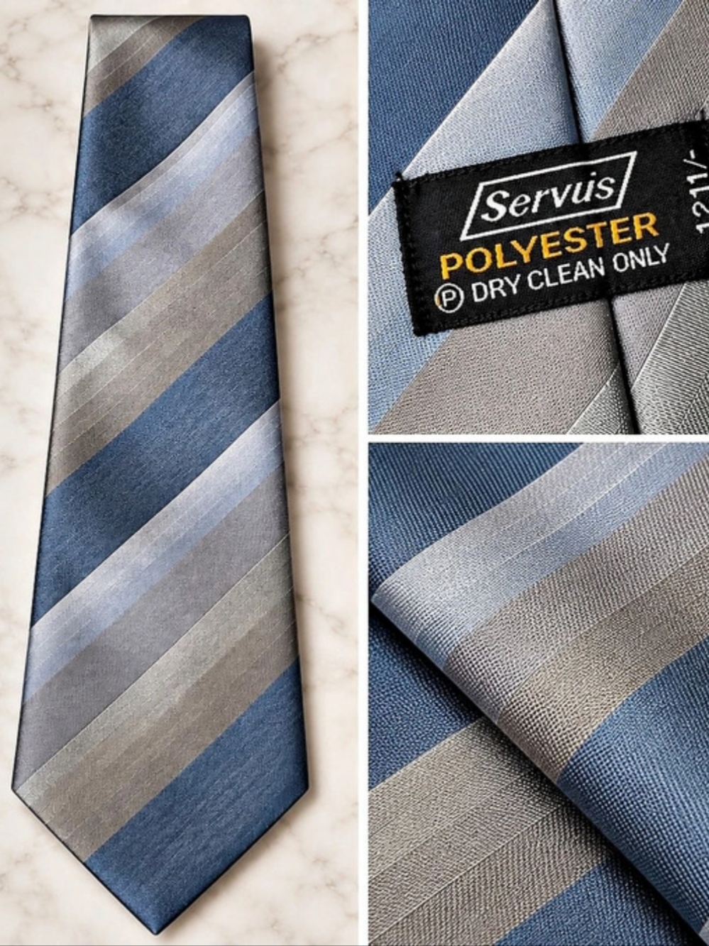 Servus Striped Polyester Tie in Blue & Gray Like New